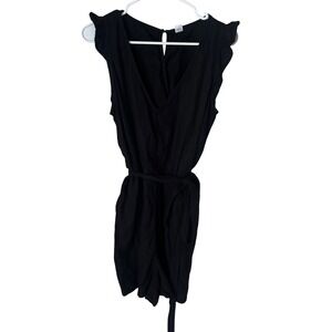 Old Navy Black Linen Blend Ruffle Sleeve Tie Waist Romper Medium Womens
